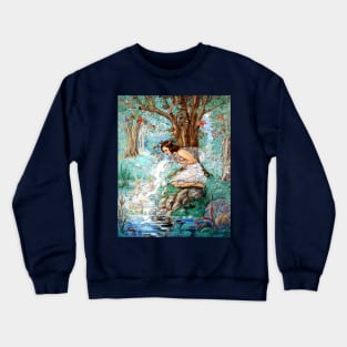 Fairies at a Woodland Stream - Harold Gaze Crewneck Sweatshirt